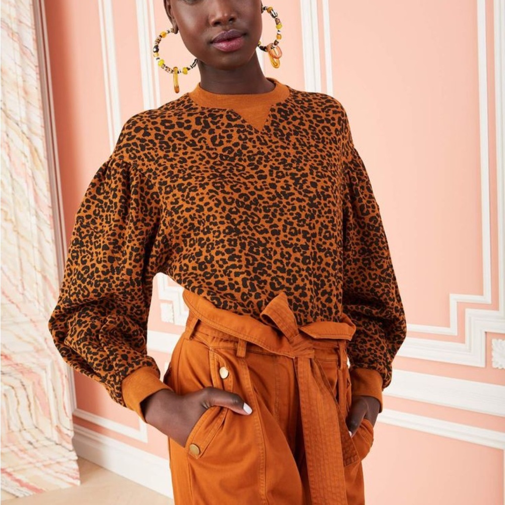 Revolve Ulla Johnson Brown Leopard Print Crewneck Sweater